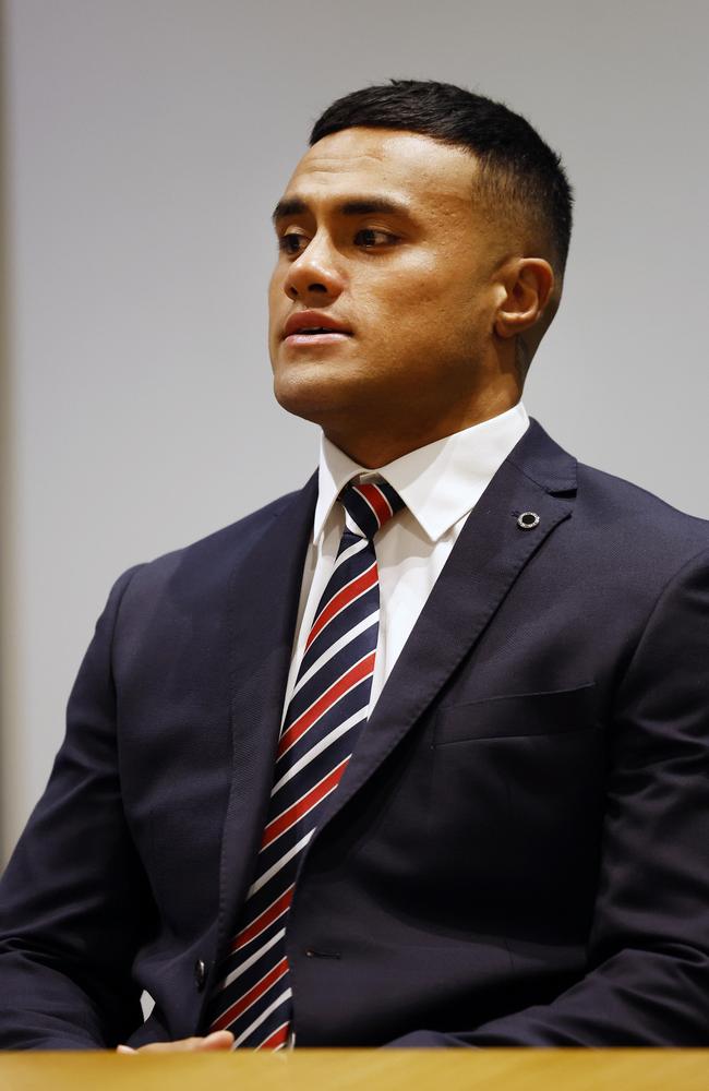 Roosters recruit Spencer Leniu during the hearing. Picture: Jonathan Ng