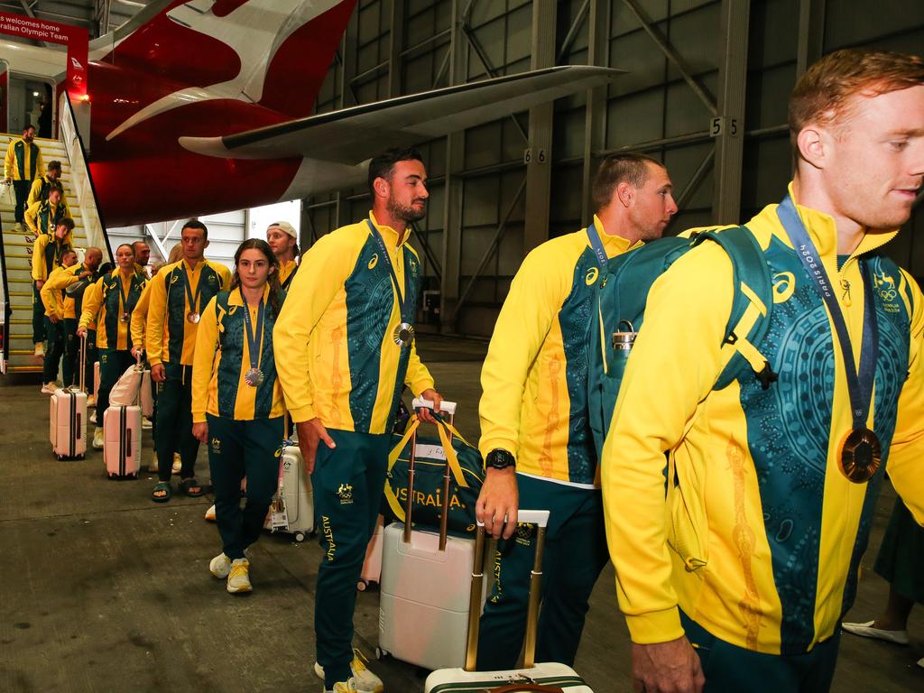 Olympians returning from Paris piled off Qantas planes to joyous greetings in Sydney two weeks ago. Picture: NewsWire / Gaye Gerard