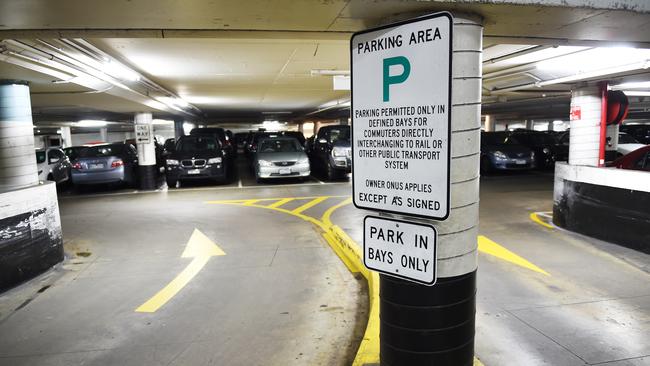 A warning sign at Box Hill station’s commuter carpark.