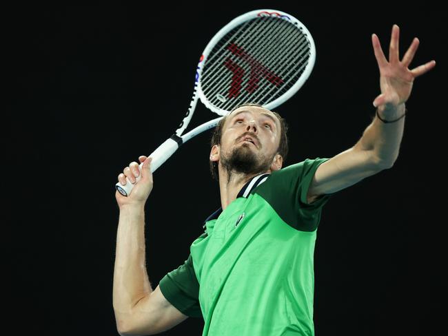 Daniil Medvedev serves during his final against Jannik Sinner. Picture: Getty Images