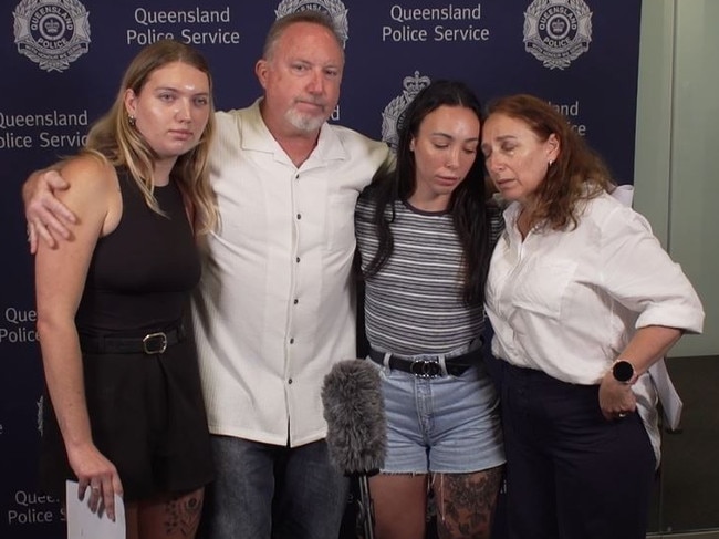 The family of Cameron Duce delivering a statement at the Gold Coast District police headquarters in Surfers Paradise. Chris and Sonia have fronted media multiple times to talk about losing Cam and their pursuit to make Burleigh safer.