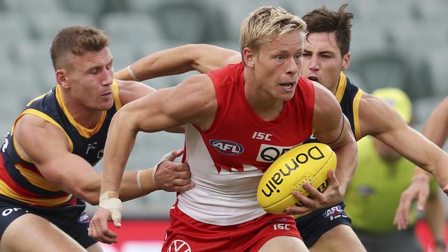 Isaac Heeney in action for the Swans during Round 1. Picture: Sarah Reed