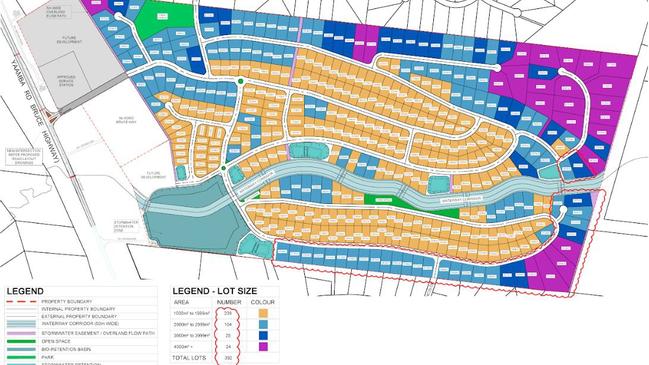 The updated development site plan for 392 lots at Mildura Rise Estate near Rockhampton.