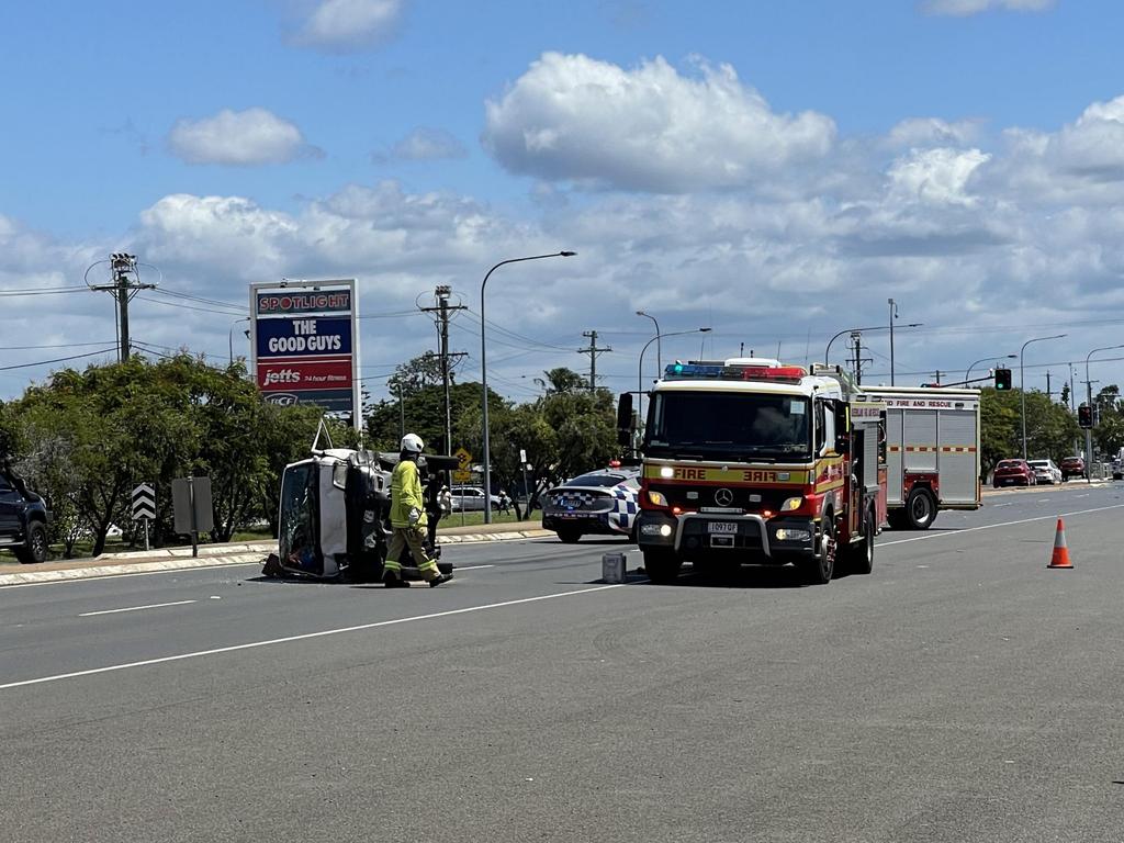 A lucky escape for five people after a two car crash outside Godfreys in Bundaberg on Sunday, February 4, 2024. Picture: Nicole Strathdee