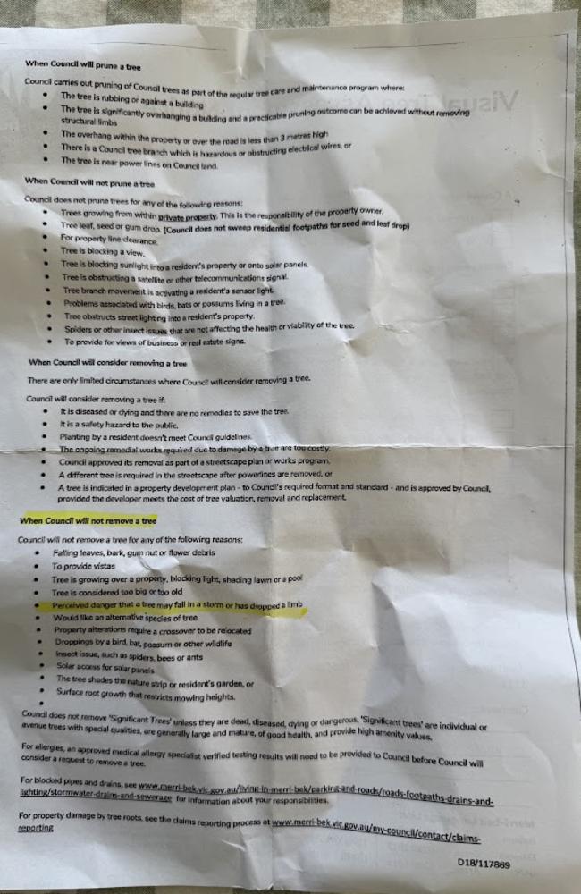 The council recommended it did “not meet the council intervention guidelines for pruning or removal”. Picture: Supplied.