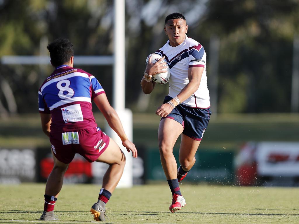 Deijion Laugaimafa of Ipswich in action between Ipswich State High and Wavell State High at Ipswich. Picture: Josh Woning