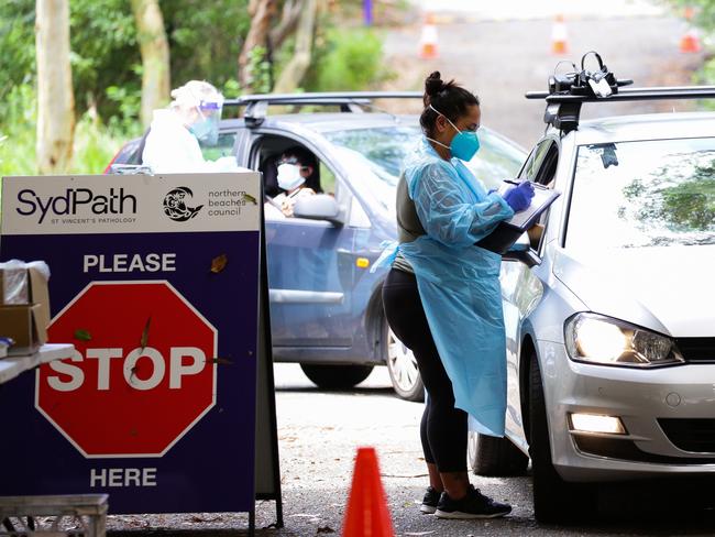 SYDNEY, AUSTRALIA - NewsWire Photos JANUARY 05, 2021: Nurses are seen testing a Sydney residents of the Northern Beaches for the Corona Virus at the Frenchs Forest 4Cyte Pathology Drive-through Clinic in Sydney, Australia. Picture: NCA NewsWire / Gaye Gerard