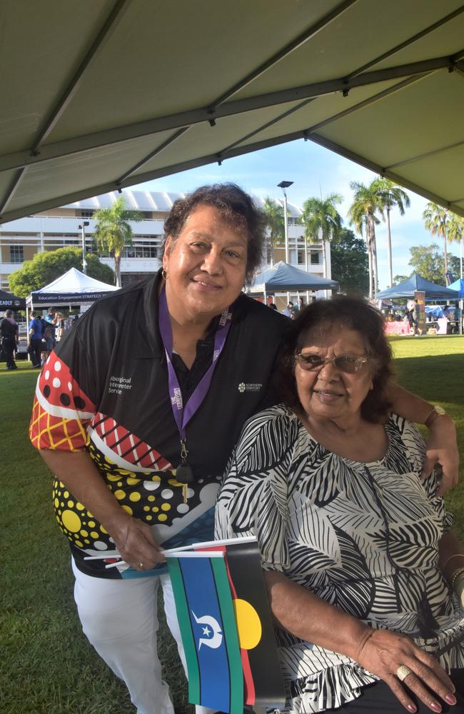 Mandy Ahmat and Margaret Furber were among thousands of Territorians who took part in the 2023 NAIDOC march in Darwin, which saw the highest number of marchers the Territory has seen. Picture: Sierra Haigh