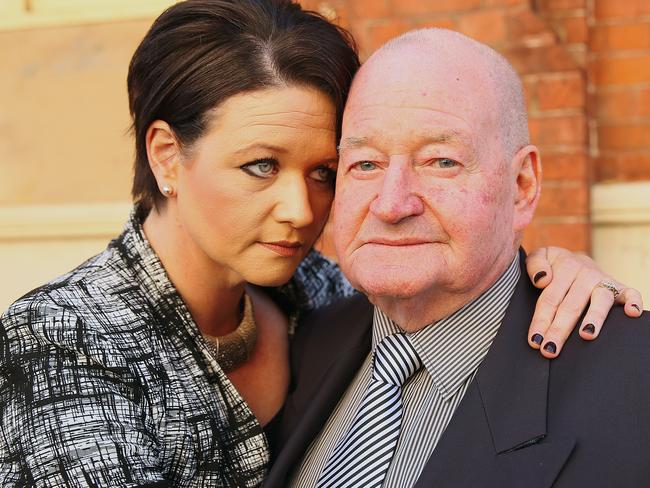 Lucille Butterworth's brother Jim Butterworth with his daughter Kassie-Lee McDiarmid outside the Executive Building in Hobart. Picture: SAM ROSEWARNE.