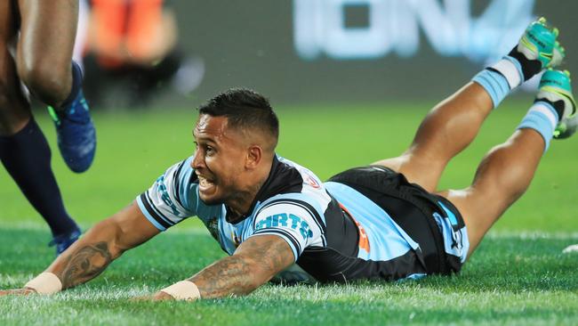 Ben Barba of the Sharks scores a try during the Cronulla Sharks v Melbourne Storm NRL Grand Final at ANZ Stadium, Sydney Olympic Park, pic Mark Evans