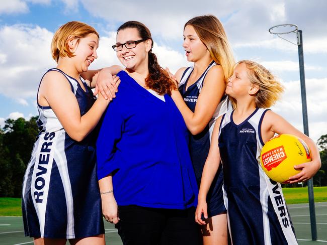 Single mother Andrea Moschetti from Ermington spends nearly $700 a year on club fees to allow her three children to play netball. Picture: Jonathan Ng