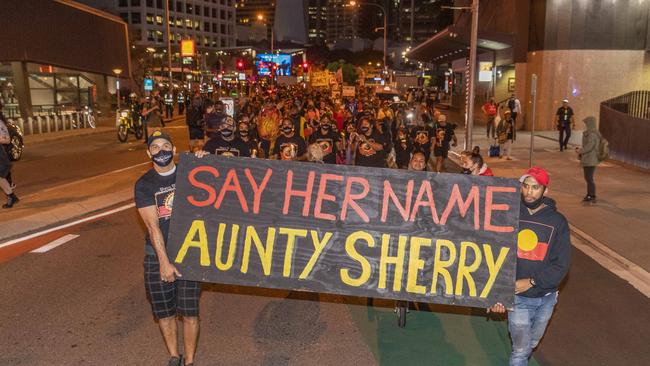 Protest in Brisbane after the death in custody. Picture: Richard Walker