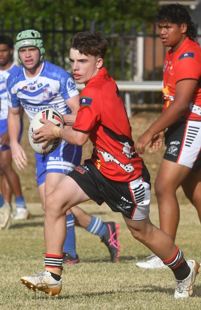 Cowboys Cup Schoolboys Football at Kern Brothers Drive. Ignatius Park College against Kirwan SHS (black). Picture: Evan Morgan