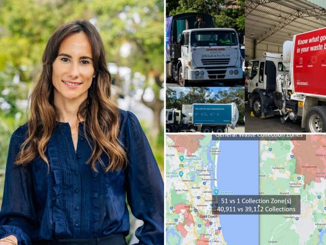 Gold Coast City waste committee chair Shelley Curtis (left) and the planned overhaul of bin collection routes for the city, in the biggest change in two decades.