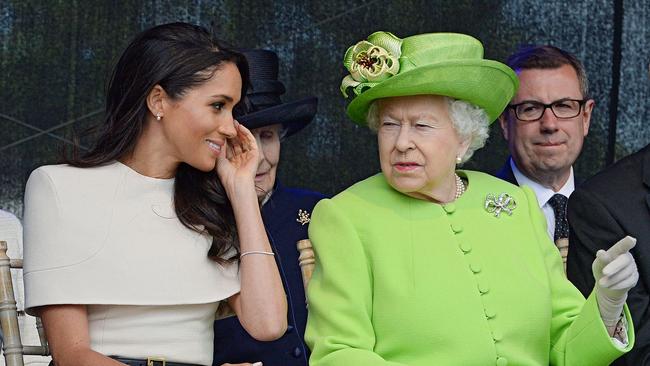 Queen Elizabeth and Meghan, Duchess of Sussex. Picture: AFP