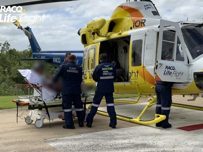 The Bundaberg-based RACQ Rescue helicopter crew has airlifted a toddler to hospital after she was bitten by a snake., The crew was tasked to the North Burnett Region at around 8am. Her mother was alerted after hearing the girl scream in the backyard. She noticed a puncture wound on the girl's left foot. She was transported to Bundaberg Hospital in a stable condition, accompanied by her father.  The Bundaberg-based RACQ LifeFlight Rescue helicopter and crew service the Wide Bay-Burnett region and beyond.  Picture RACQ LifeFlight