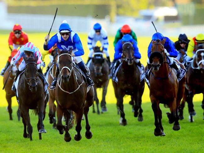 Winx makes it nine consecutive victories. Picture: Jenny Evans