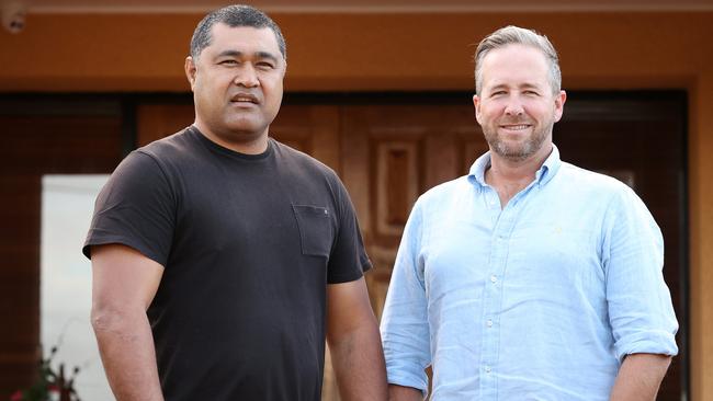 Toutai Kefu with his neighbour Ben Cannon. Picture: Liam Kidston