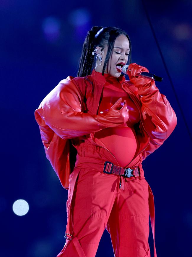 She loves a reveal! Rihanna debuted her second baby bump at the 2023 Super Bowl. Picture: Gregory Shamus/Getty