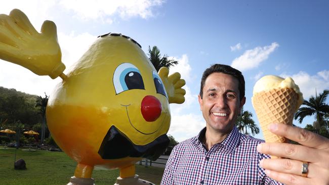 Opposition Leader David Crisafulli stops in at the Frosty Mango for a mango sorbet near his home town of Ingham. Picture: Liam Kidston.