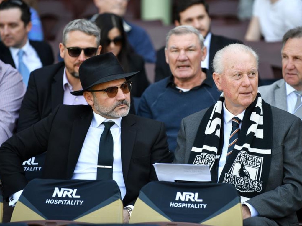 Rick Wayde (right) and former Tigers chairman Lee Hagipantelis. Picture: NRL Imagery