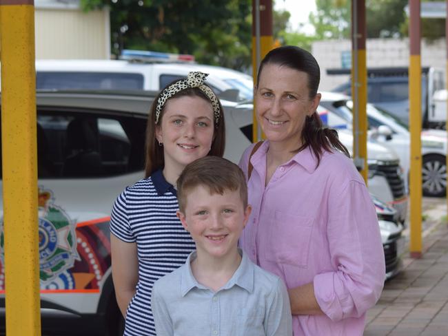 Jillian Joyce and her two children Felix and Charlie at the Kirwan Police Station. December 13, 2024