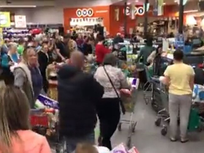 Canberra shoppers panic buying after lockdown announced. Picture: @tegangeorge/Twitter