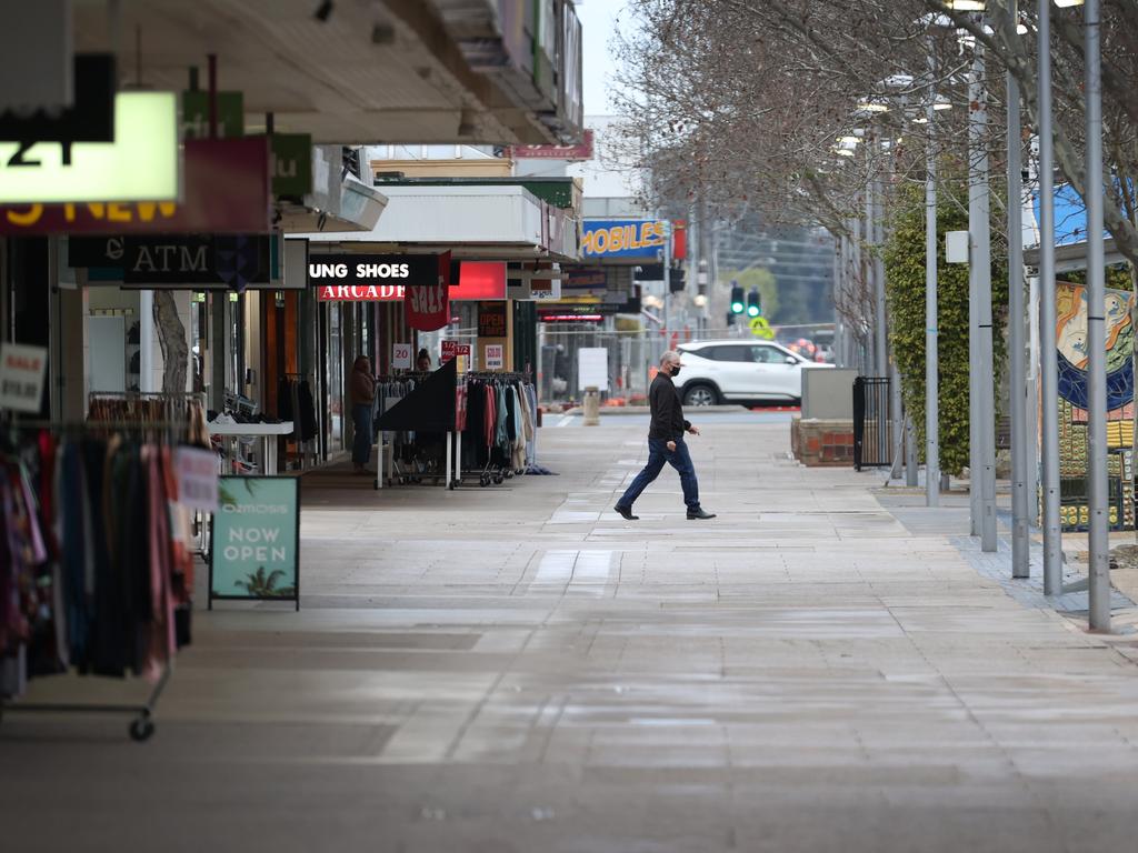 A near deserted Maude Street Mall in Shepparton, Picture: David Caird