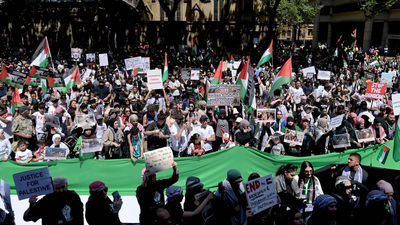 The protest began at Town Hall before moving to Belmore Park. Picture: NCA NewsWire / Jeremy Piper