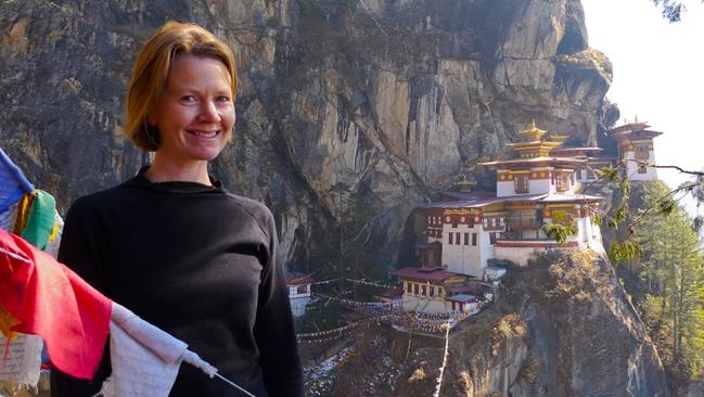 Walking up to the Buddhist monastery with my guide Tsewang. (Photo: Tsewang)