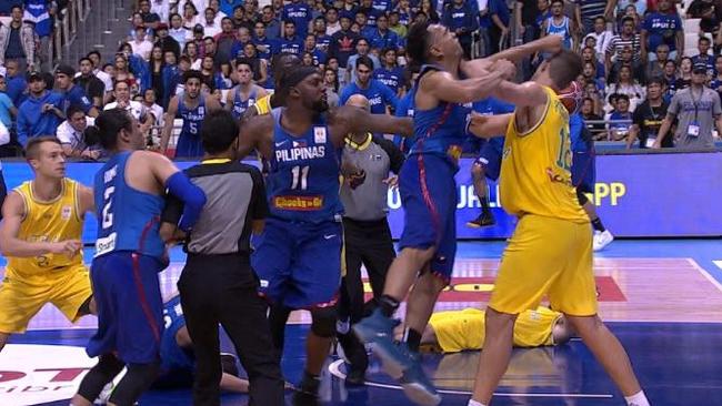 An all-out brawl broke out between Australia and the Philippines. Picture: Fox Sports