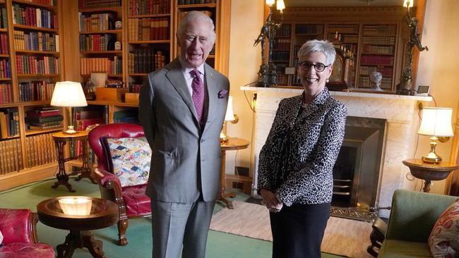 Governor of Victoria Linda Dessau with His Majesty King Charles at Balmoral Castle, Scotland. Picture: VicGovernor