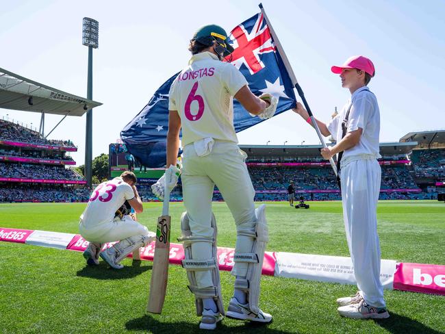 Sam Konstas prepares to enter the field of play during the Sydney Test. Picture: Tom Parrish