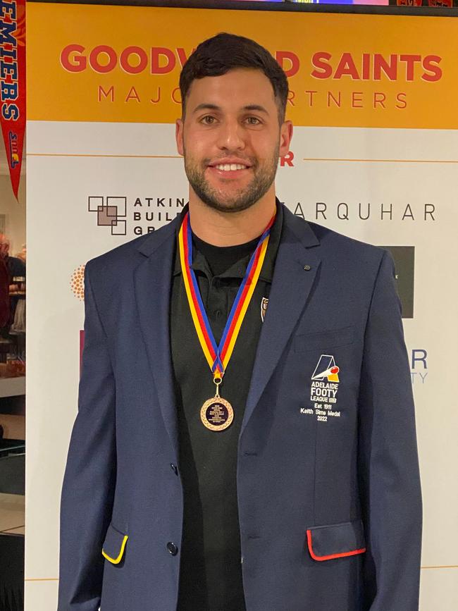 Goodwood Saints star Nick Favretto took out the division one Keith Sims OAM Medal on Monday night. Picture: Adelaide Footy League