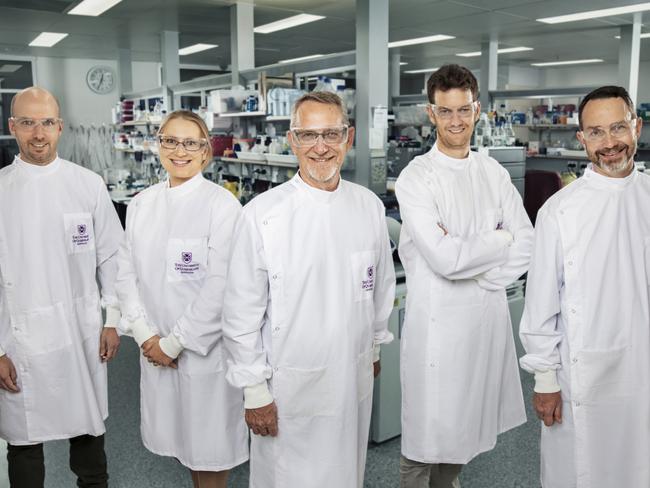 Dr Daniel Watterson, Christina Henderson, Professor Paul Young, Dr Keith Chappell, Professor Trent Munro from University of Queensland. Picture: University of Queensland