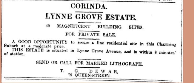 Advertisement for the sale of Lynne Grove Estate on Lynne Grove Avenue, 1913. Source: The House Detective