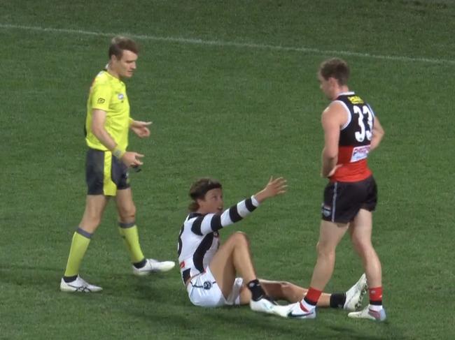 Ben Paton stared Jack Ginnivan down. Photo: Fox Footy.