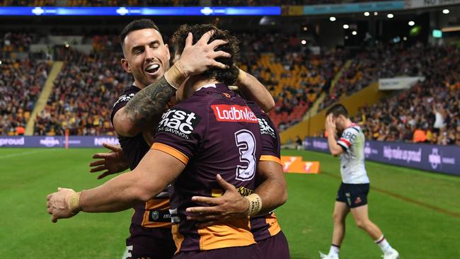 <a capiid="6e3ccfb6f4b9b25be9d15f5539ecc009" class="capi-video">Jimmy the Jet roasts Chooks</a>                     Darius Boyd of the Broncos (left) and his teammate celebrate a try during the Round 11 NRL match between the Brisbane Broncos and the Sydney Roosters at Suncorp Stadium in Brisbane, Friday, May 18, 2018. (AAP Image/Dan Peled) NO ARCHIVING, EDITORIAL USE ONLY