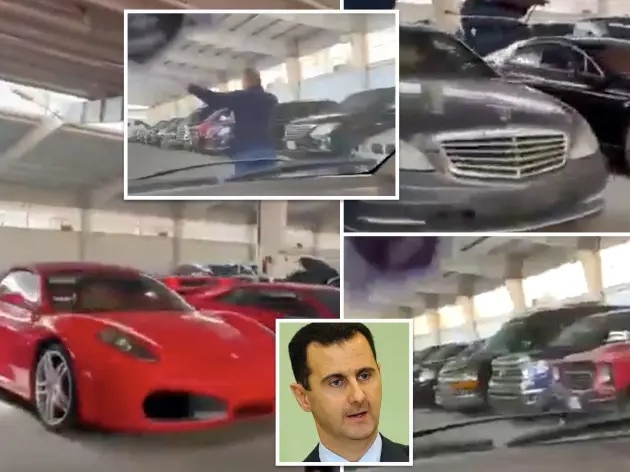 Islamist rebel forces in Syria have stormed the palace of Bashar al-Assad and found a massive fleet of high-end cars. Picture: X.