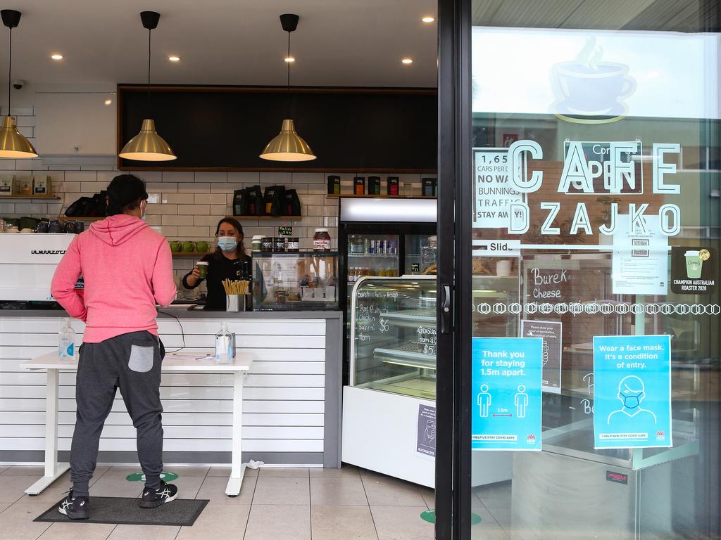 Tempe’s Cafe Dzajko was targeted by an anti-vaxxer over its sign. Picture: Gaye Gerard/NCA NewsWire