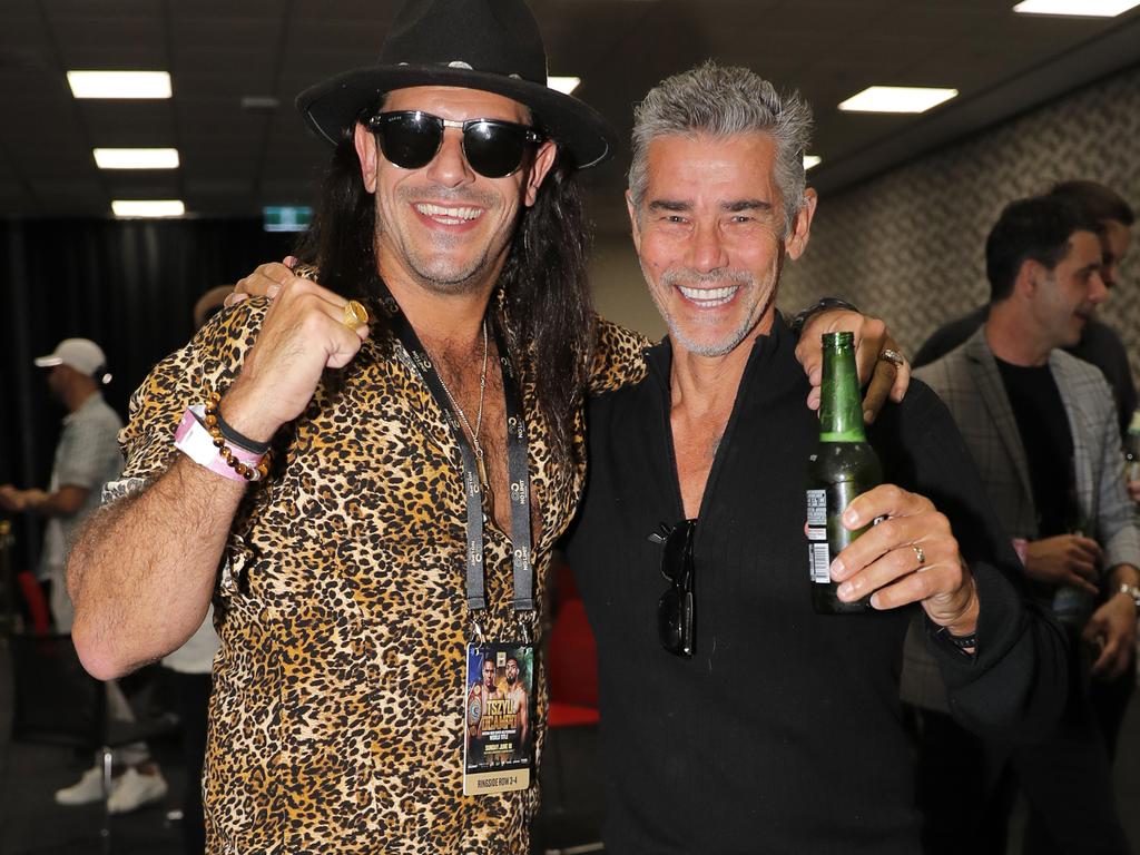 Arley Obarzanski and Greg Stolz at the Tim Tszyu vs Carlos Ocampo Interim WBO Super Welterweight World title contest at the Convention Centre in Broadbeach. Photo: Regi Varghese