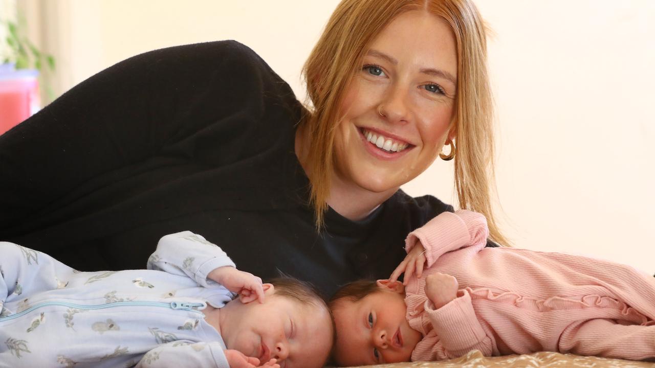 Leah Grant is looking forward to her first Mother's Day with her twins Isaac Edward and Maeve Georgia Lane. Picture: Alison Wynd