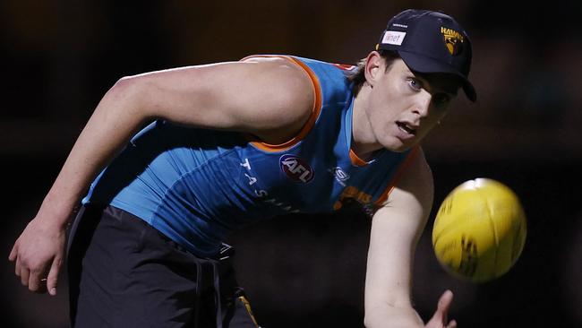 NCA. MELBOURNE, AUSTRALIA. August 30,   2024. AFL . Hawthorn training at Punt Road Oval . Will Day of the Hawks during tonights session   . Pic: Michael Klein