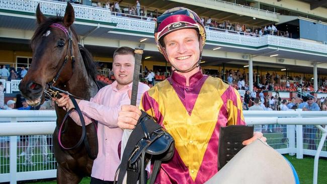 Jarrad Noske after winning on The Quokka contender Almighty Class. Picture: Western Racepix