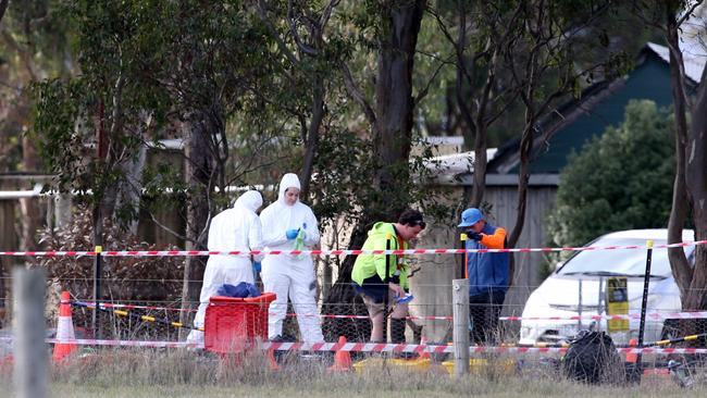 Workers at the Meredith Chicken Farm go through a cleaning station before entering the farm. Picture: Mike Dugdale