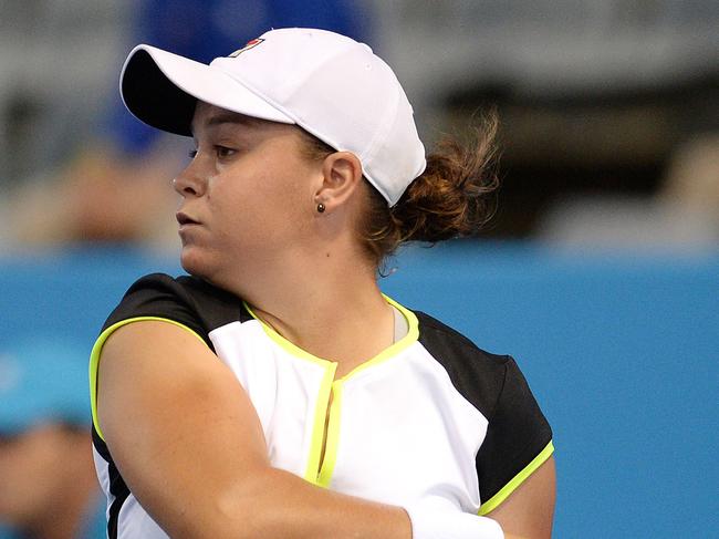 SPORT - Australian tennis player Ashleigh Barty, playing at the Perth Tennis International #1 at the State Tennis Centre in Burswood, paired with Jessica Moore in the doubles. Photo by Daniel Wilkins