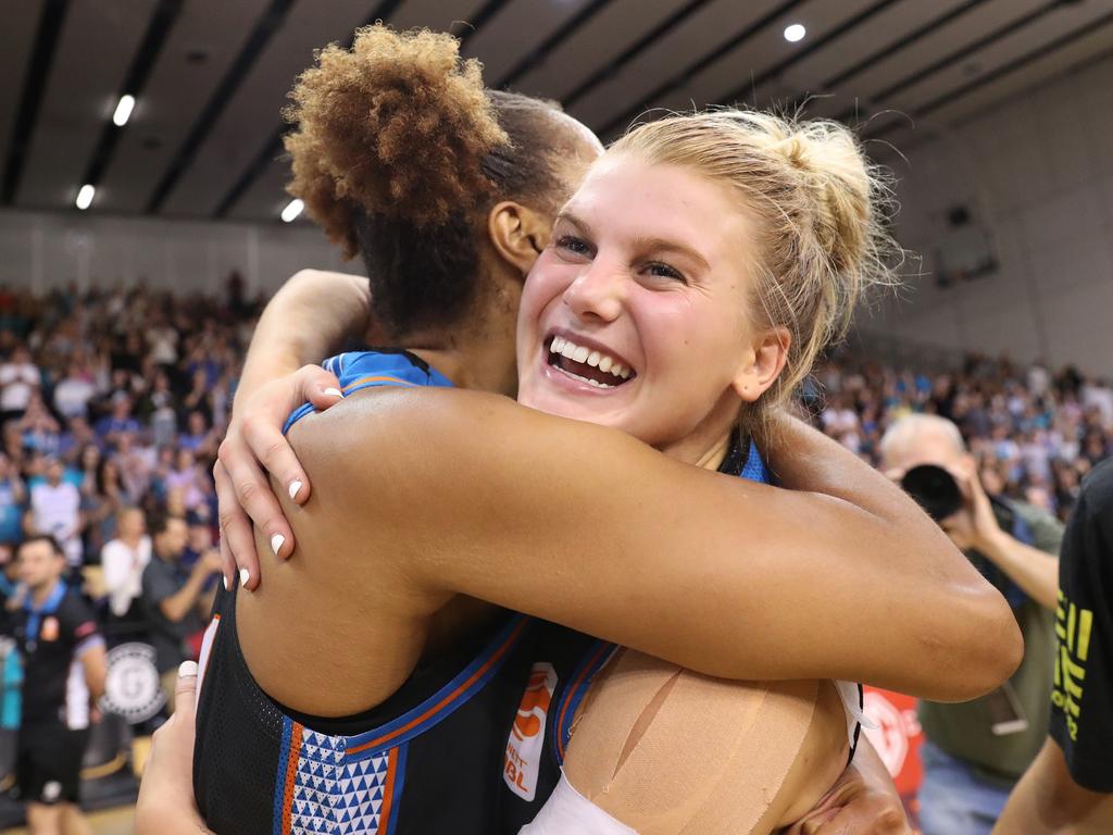 Shyla Heal celebrates victory in the 2023 WNBL Grand Final series during her time with Townsville Fire. Picture: Getty Images