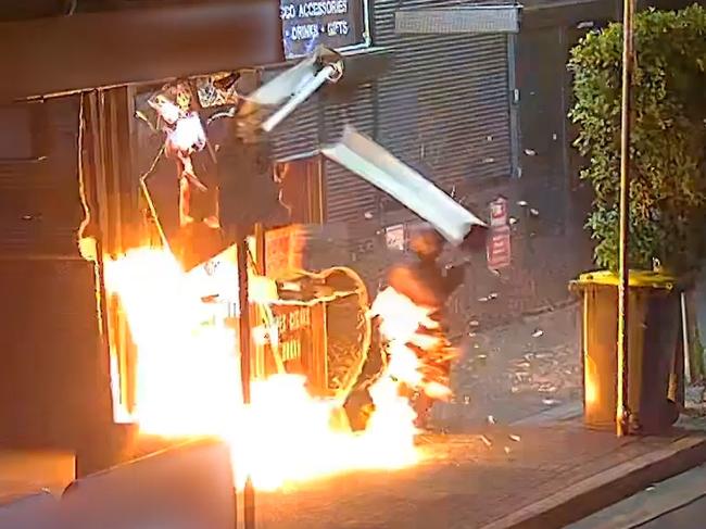 CCTV footage captures an arson attack on a Glenroy tobacco store. Picture: Supplied