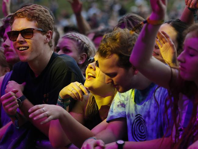 The crowd listening to San Cisco playing at the Amphitheate on Friday at Splendour in the Grass 2015 at Byron Bay. Picture: JERAD WILLIAMS .