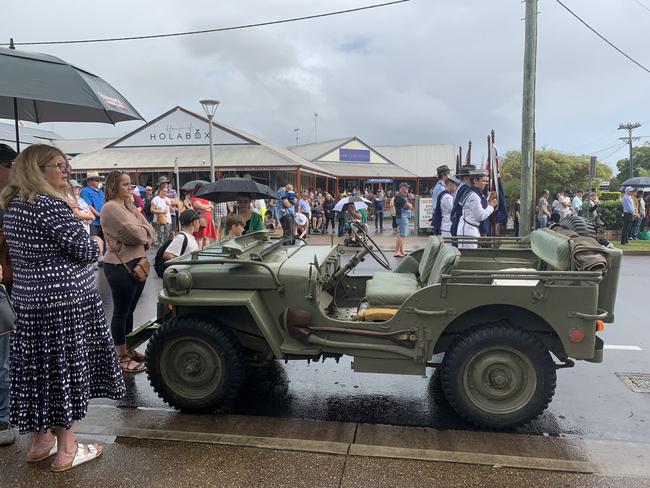 A military vehicle at the main 2022 Anzac Day service in Maryborough.